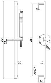 Paffoni City Zsal145 asta doccia interasse 700 mm con doccetta saliscendi e flessibile in pvc argento cromo