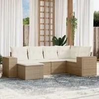 Set Divano da Giardino 6 pz con Cuscini Beige in Polyrattan 3255195