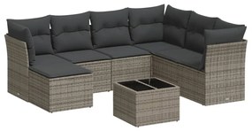 Set divano da giardino 8 pz con cuscini grigio in polyrattan