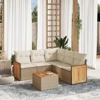 Set Divano da Giardino 6 pz con Cuscini Beige in Polyrattan 3260049