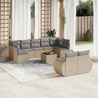 Set Divano da Giardino 10 pz con Cuscini Beige in Polyrattan 3221828