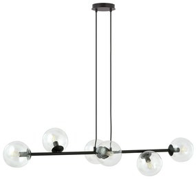 Lampadario Contemporaneo 6 Luci Durga In Acciaio Nero E Sfere Vetro Trasparente