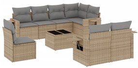 Set divano da giardino 9 pz con cuscini beige in polyrattan