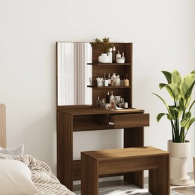 Toeletta Con Specchio Rovere Marrone 74,5x40x141 Cm /