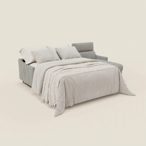 Loto Divano Letto Angolare con Penisola contenitore, Poggiatesta, Materasso Alto H18 in morbido tessuto impermeabile T14 grigio chiaro