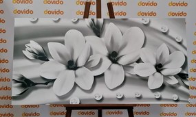 Stampa su tela – Magnolia di lusso con perle in bianco e nero