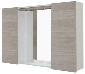 Specchio Contenitore 91x61 Cm Due Ante Con Illuminazione Led Feridras "Mondo 2.0" Bianco/Rovere Chiaro
