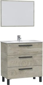 Mobile Bagno 80 Cm 3 Cassetti Con Lavabo E Specchio Athena Rovere Alaska