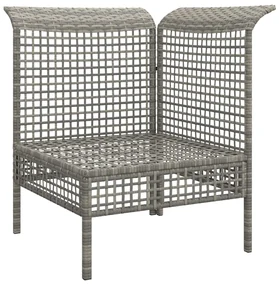 Divano angolare da giardino con cuscino in polyrattan grigio