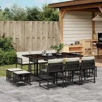 Set da Pranzo da Giardino 11 pz con Cuscini in Polyrattan Nero 3211506