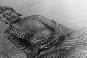 Stampa su tela – Statua del Buddha in posizione meditativa in bianco e nero
