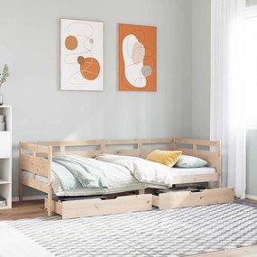 Dormeuse Con Cassetti 90x190 Cm İn Legno Massello Pino /