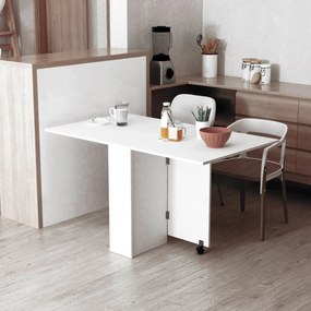 Tavolo Pieghevole Salvaspazio in Legno Bianco con Ruote...