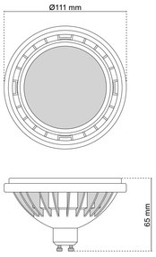 Lampada LED AR111 15W, angolo 120°, CRI92, No-Flickering Colore Bianco Caldo 3.000K