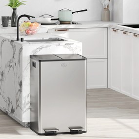 Pattumiera Differenziata Cestino Spazzatura 2 Scomparti da 28L in Acciaio Inox Argento...