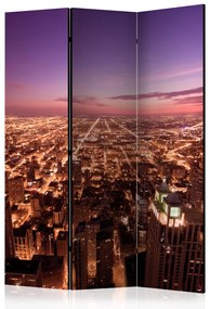 Paravento Panorama di Chicago (3 parti) - architettura cittadina notturna