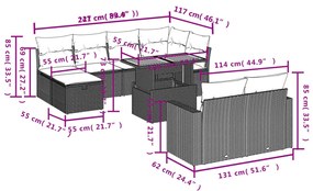 Set divani da giardino 11 pz con cuscini in polyrattan nero