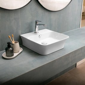 Kamalu - Lavabo bagno da appoggio design rettangolare 41 cm ceramica bianca | KL-4100