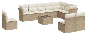 Set divani da giardino 11 pz con cuscini beige in polyrattan