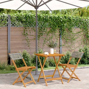 Set da bistrot 3 pz grigio in polyrattan e legno massello