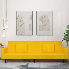 Divano Letto A 2 Posti Con 2 Cuscini Giallo İn Velluto /