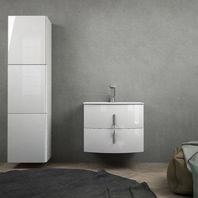 Mobile da bagno sospeso bianco lucido 70 cm con colonna da 170 cm