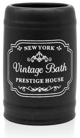 Portaspazzolini bagno in ceramica nera con stampe a contrasto bianche vintage