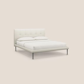 Midori letto imbottito trapuntato in ecopelle con piedini alti T04 bianco
