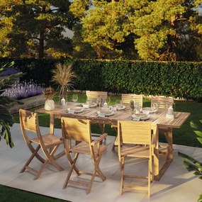 Set tavolo e sedie Solaris NATERIAL in acacia marrone per 6 persone