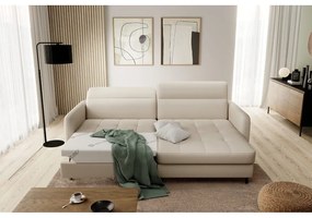 Divano angolare beige allungabile/con contenitore (con penisola a destra/con chaise lounge) e rivestimento in velluto Gomsi – ELTAP