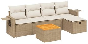 Set Divano da Giardino 6 pz con Cuscini Beige in Polyrattan