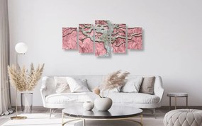 Quadri 5 pezzi – Albero astratto su legno con contrasto rosa