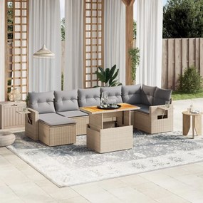 Set divano da giardino 8 pz con cuscini beige in polyrattan