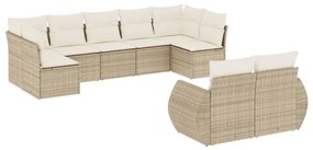 Set Divano da Giardino 9 pz con Cuscini Beige in Polyrattan