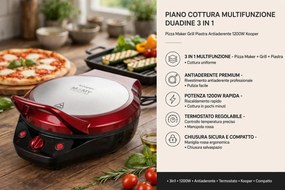 Piano Cottura Multifunzione Duadine 3 in 1 Antiaderente 1200W Kooper Italì Pizza Maker...