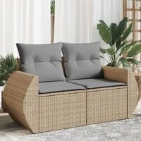 Divano da Giardino con Cuscini a 2 Posti Beige in Polyrattan 366107