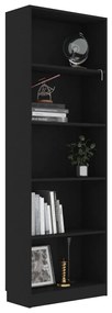 Libreria a 5 ripiani nera 60x24x175 cm in truciolato