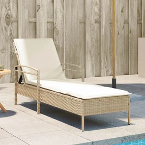 Lettino Prendisole Con Cuscino Beige 63x200x81 Cm İn Polyrattan /
