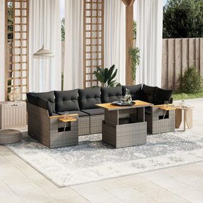 Set divano da giardino 8 pz con cuscini grigio in polyrattan