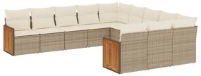 Set Divani da Giardino 11 pz con Cuscini Beige in Polyrattan