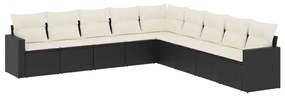 Set Divani da Giardino 9 pz con Cuscini Nero in Polyrattan