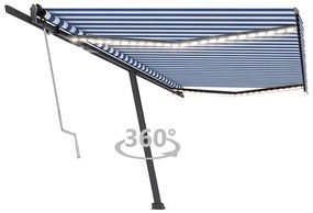 Tenda Automatica con Sensore Vento e LED 500x350 cm Blu Bianca