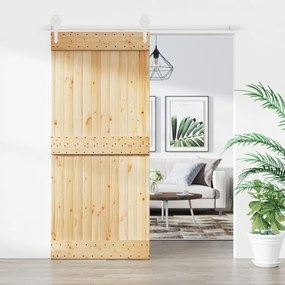 Porta Scorrevole Con Set Hardware 90x210 Cm Legno Massello Pino /
