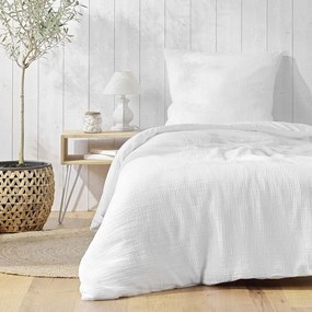 Biancheria da letto bianca in mussola per letto singolo 140x200 cm Angelia – douceur d'intérieur