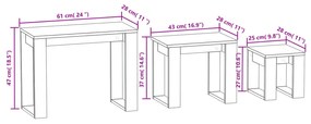 Tavolini Impilabili 3 pz Grigio Sonoma in Legno Multistrato