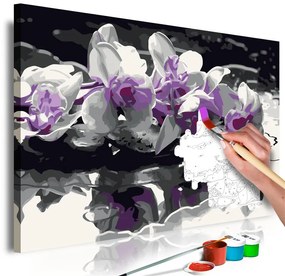 Quadro fai da te Orchidea viola (sfondo nero e riflesso nell'acqua)