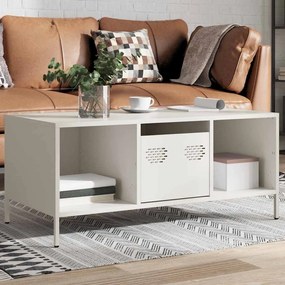 Tavolino Bianco 101,5x50x43,5 Cm İn Acciaio Laminato A Freddo /