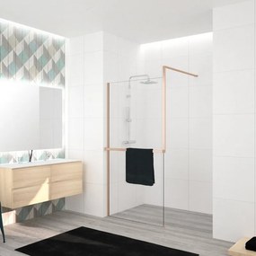 Box doccia walk-in Elidesign, vetro 8 mm, L max 140 cm x H 200 cm, profilo dorato