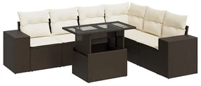 Set divani da giardino 7 pz con cuscini marrone in polyrattan