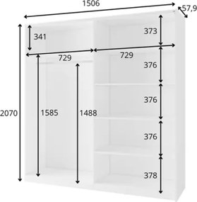 Armadio 150x207h Cm 2 Ante Scorrevoli Con Specchio Arsola Crema
